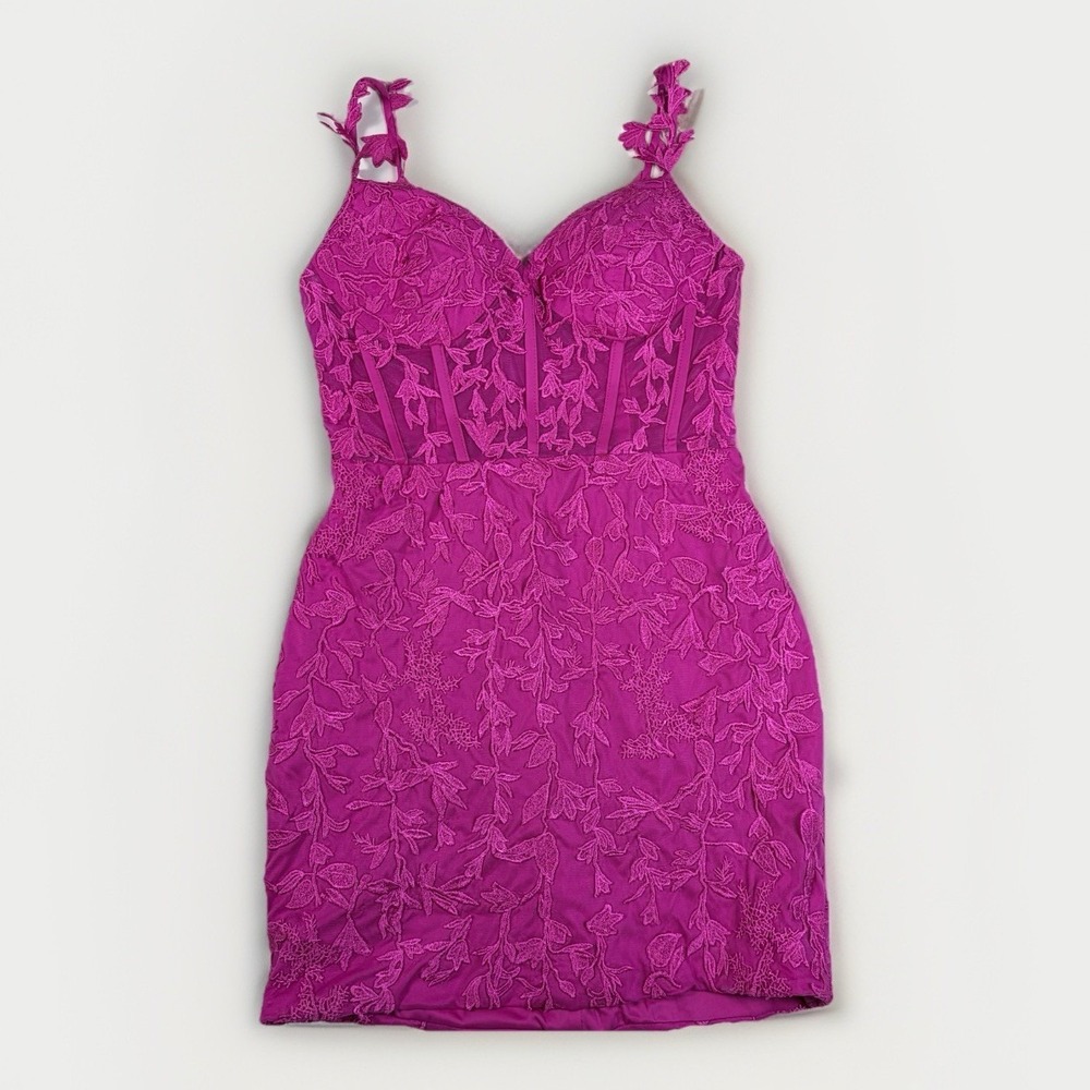 Pink Corset Bustier Mesh Lined Mini Dress Fairycore Party Coquette‎ Sz 6 Lace-up